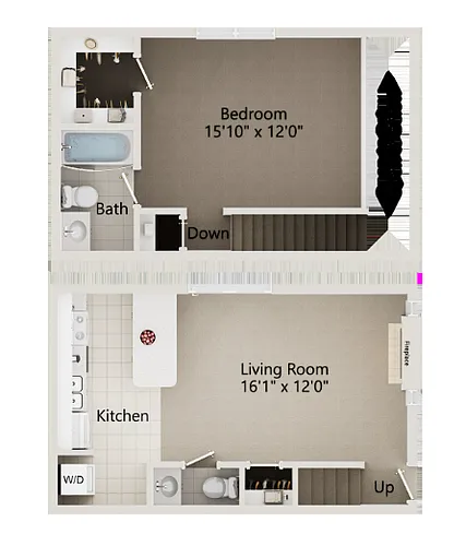 Floor plan 1 Bed 1.5 Bath - Townhome