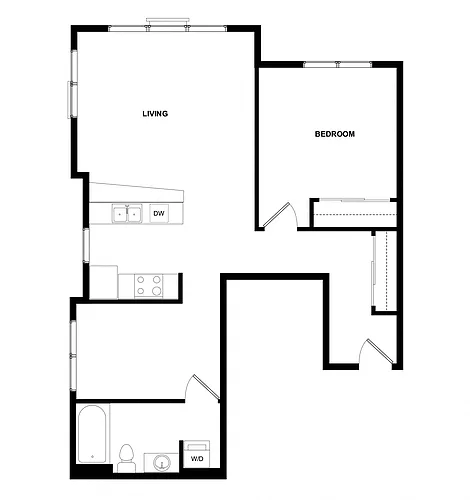 Floor plan Greenwood 1x1 Den Plan 1