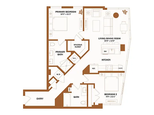 Floor plan D7 - 2 Bed | 2 Bath