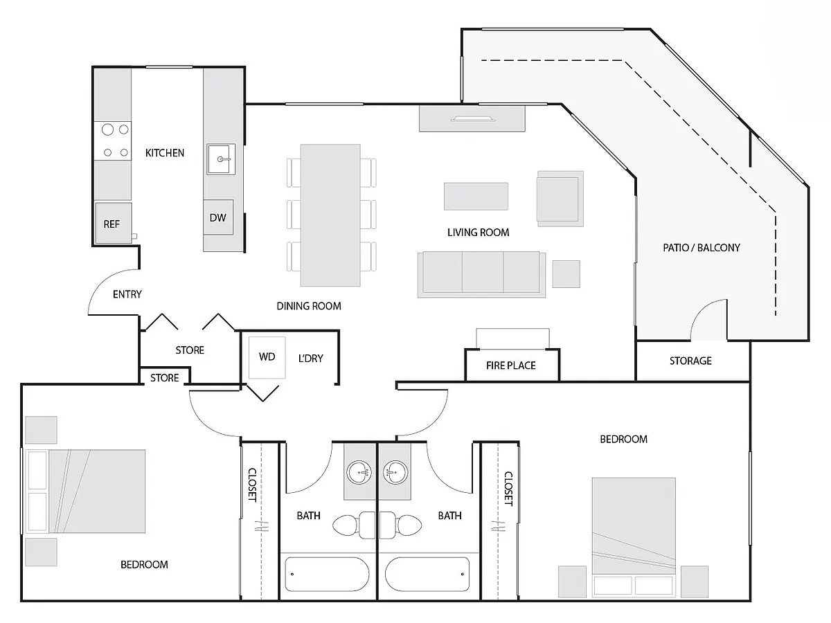Floor plan 2 Bed/2 Bath-E
