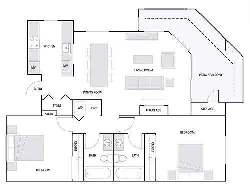 Floor plan 2 Bed/2 Bath-E