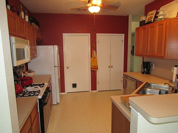 View from dining area into kitchen