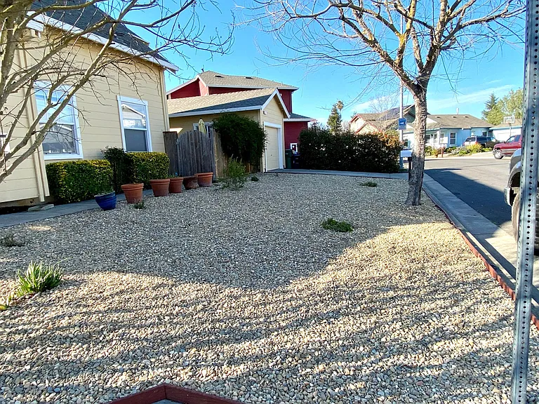 New rock side yard for drought conditions and low maintenance.