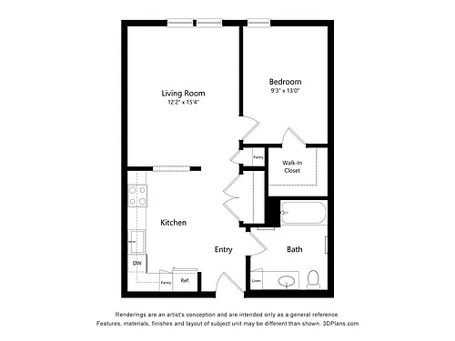 Floor plan 1 Bedroom, 1 Bath A 40%