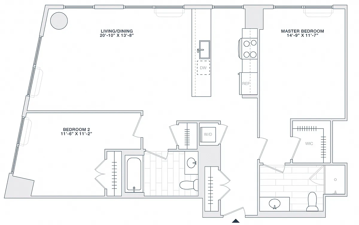 Floor plan 2 BED 2 BATH 1100 RSF