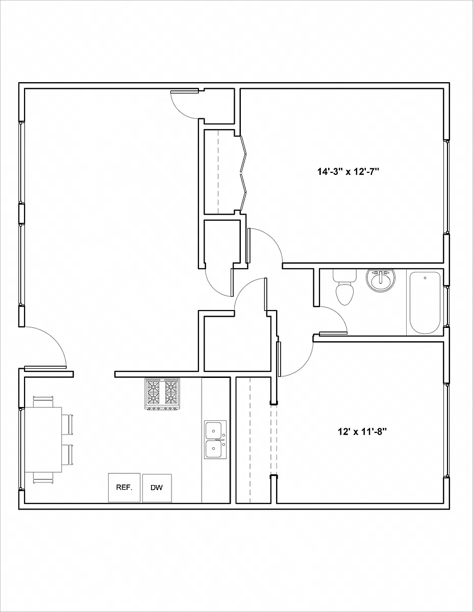 Floor plan 2 Bed 1 Bath