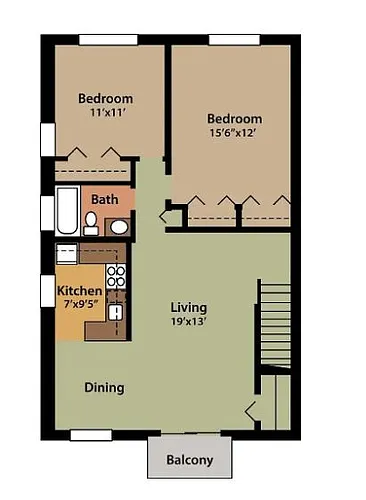 Floor plan 2 Bed, 1 Bath Classic