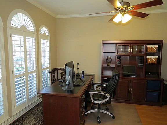 Study, Double French Doors, Wood Laminate Floor, Crown Moulding