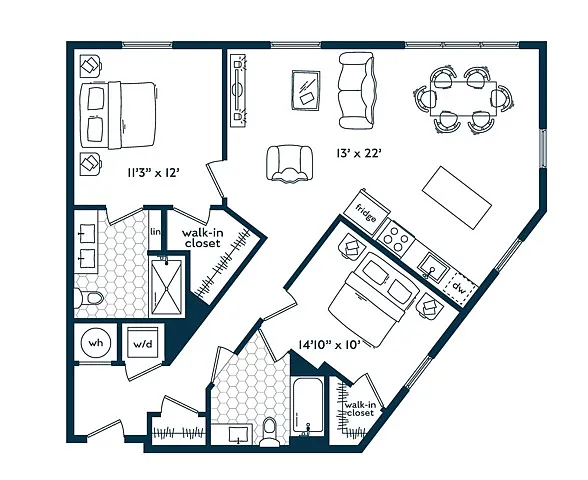 Floor plan Two Bedroom Two Bath (1090 SF)