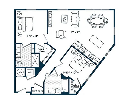 Floor plan Two Bedroom Two Bath (1090 SF)