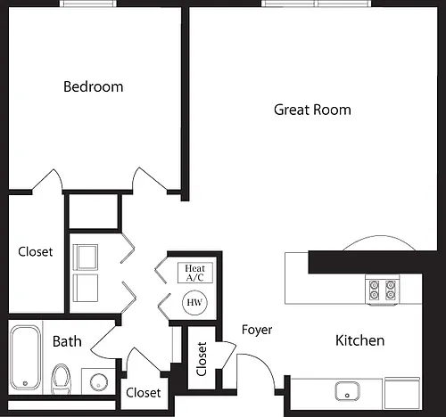 Floor plan C-Q One Bedroom, One Bathroom