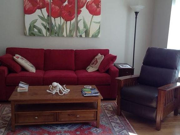 Two living rooms offer privacy and comfort.