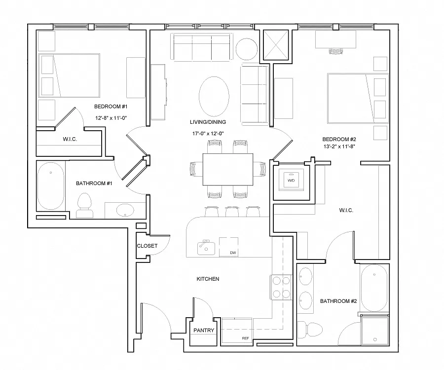 Floor plan 2 Bed/2 Bath-B1-Bohemia