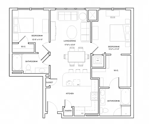 Floor plan 2 Bed/2 Bath-B1-Bohemia