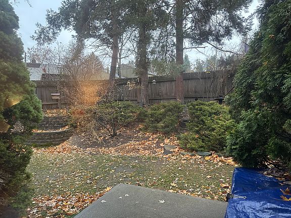 Fenced backyard view from slider 811 December 2025