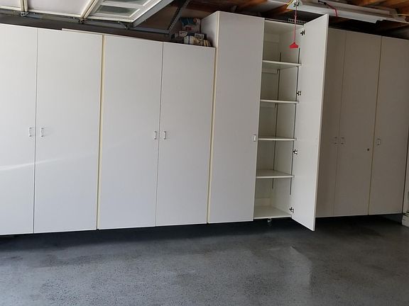 Garage has tons of storage.