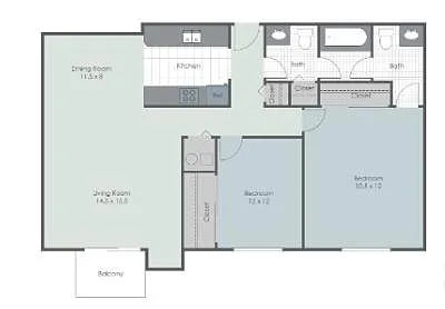 Floor plan Classic Two Bed - One and a Half Bath