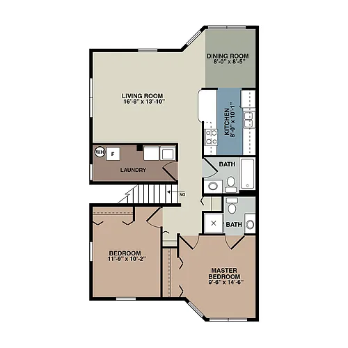 Floor plan 4 Plex 2 Br Upper (I)