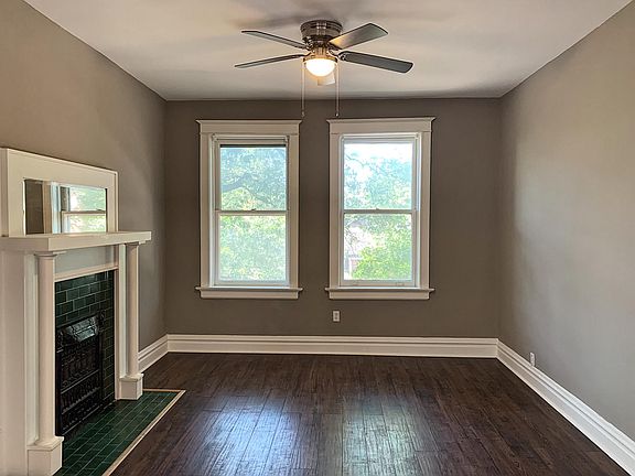 Living room with faux fireplace