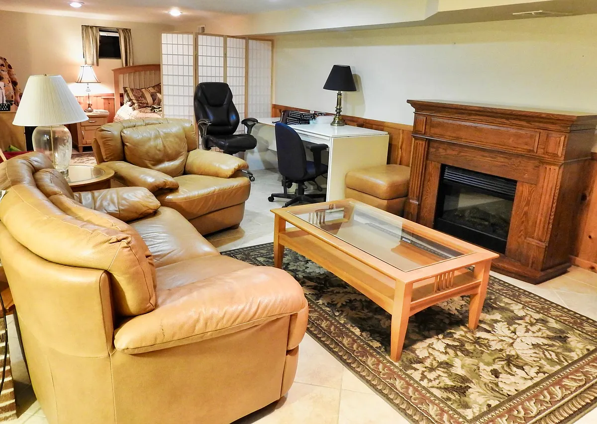 View of open space structure showing electric fireplace. - 357 Lawyers Rd NW