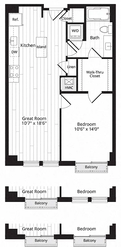 Floor plan 1 BR 1G