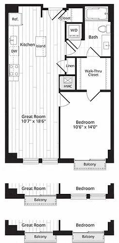 Floor plan 1 BR 1G