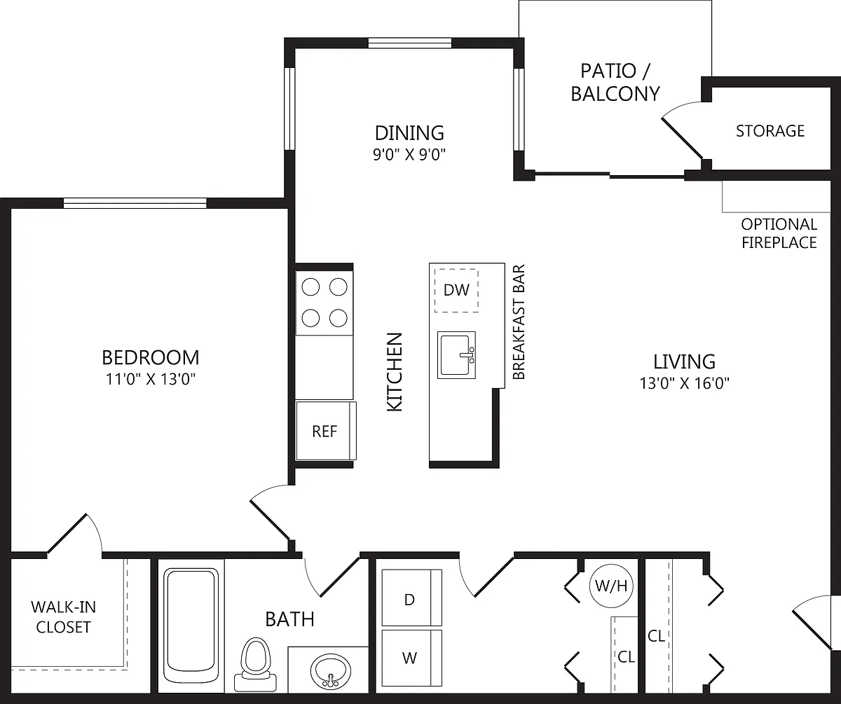 Floor plan 1 Bed/1 Bath-A1