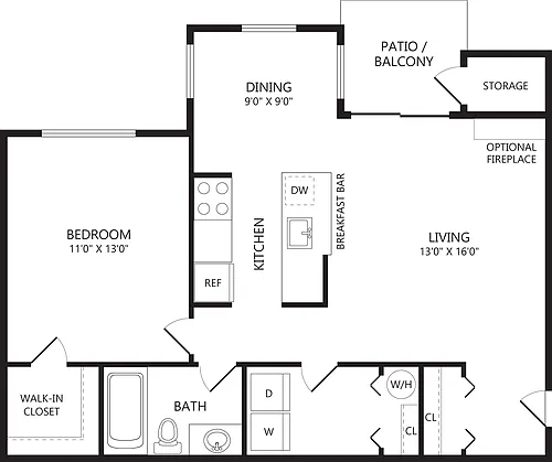 Floor plan 1 Bed/1 Bath-A1