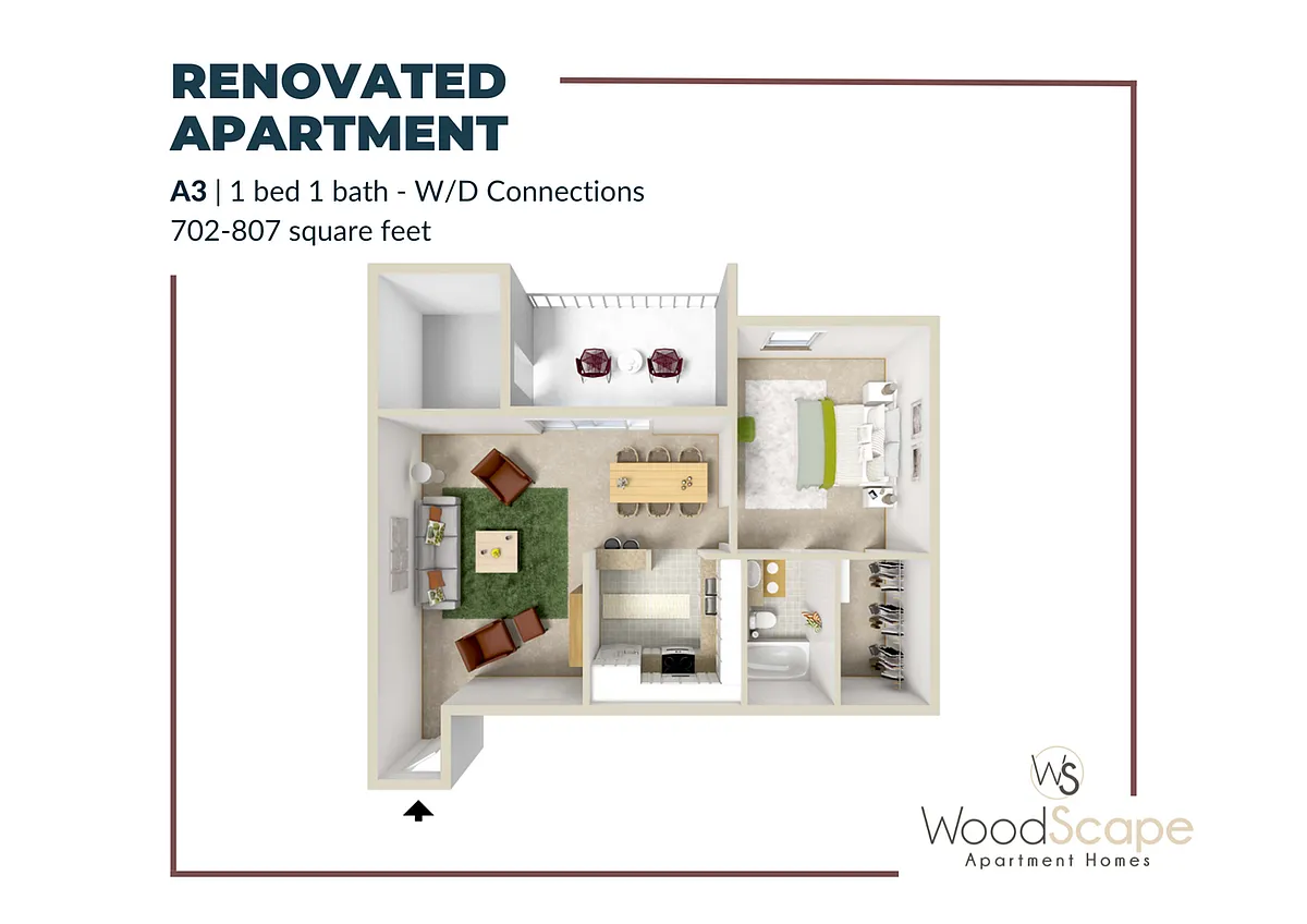 Floor plan A3 (W/D Connections) Renovated