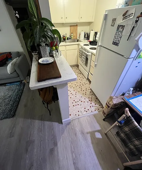 Classic retro tile flooring in kitchen