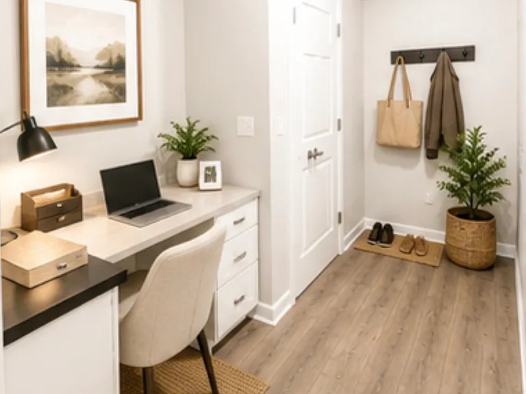 Functional Mudroom and workspace with storage room