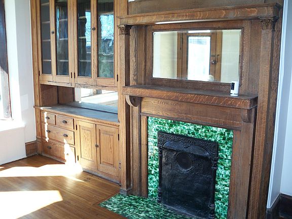 Original China Cabinet and Fireplace in Living Room