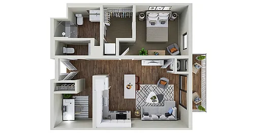 Floor plan Prairie - 1 Bedroom 2 Bath + Den (B)