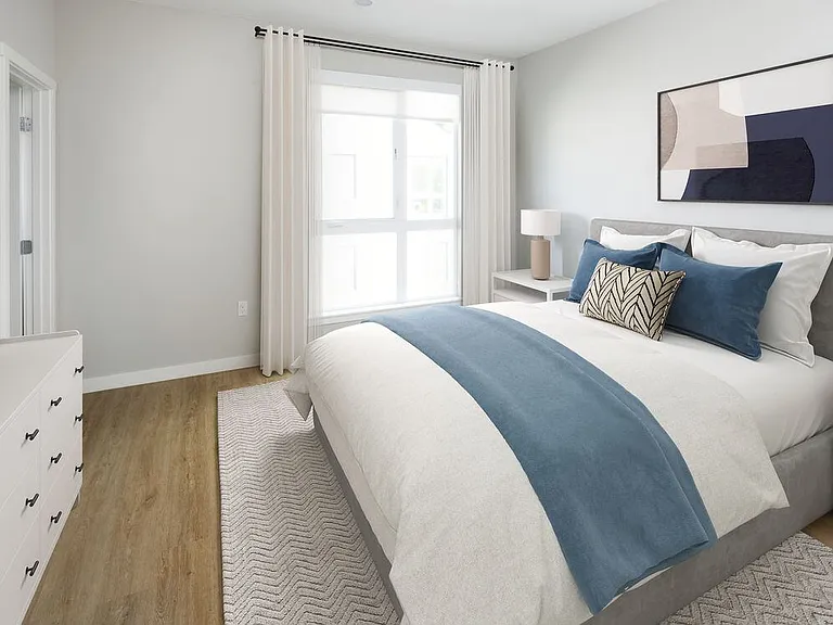 Townhome bedroom with hard surface flooring