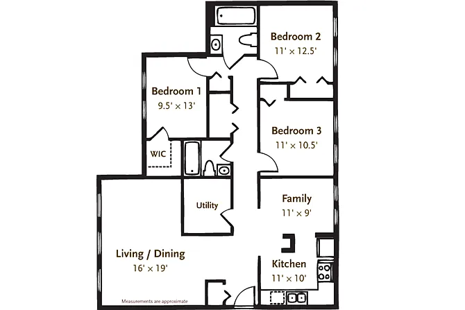 Floor plan 3 Bed 2 Bath Garden
