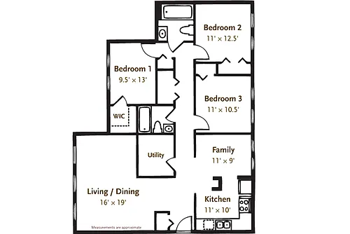 Floor plan 3 Bed 2 Bath Garden