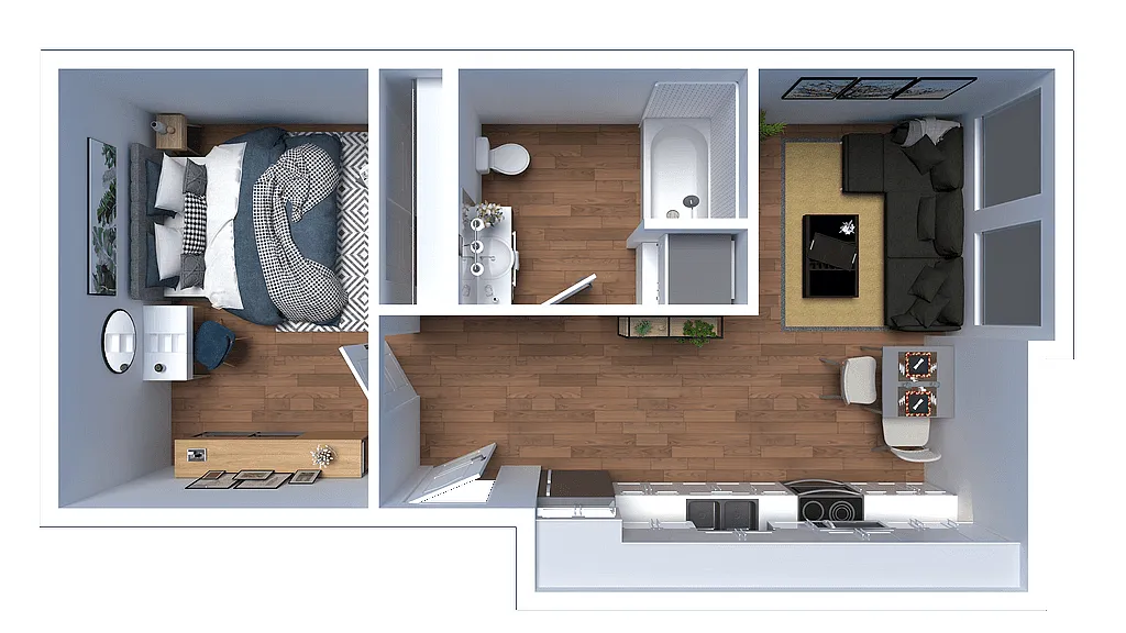 Floor plan K - 1 Bed 1 Bath