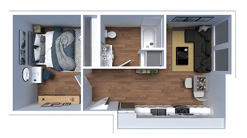 Floor plan Furnished K - 1 Bed 1 Bath