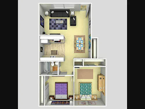 Floor plan 2 Bed, 1 Bath A (80% Income Restricted)