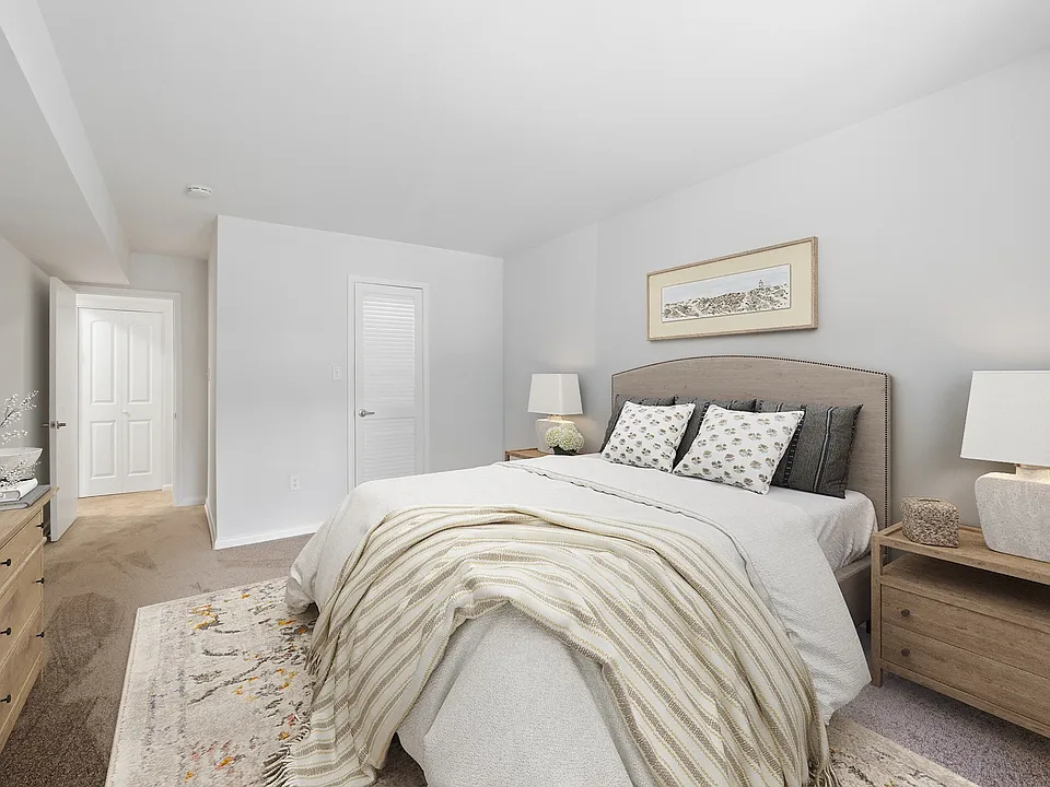 Step into the serene comfort of Fairway Apartments, where modern design meets cozy living. This beautifully staged bedroom offers a tranquil retreat, perfect for relaxation. Schedule a tour today and imagine your new home!