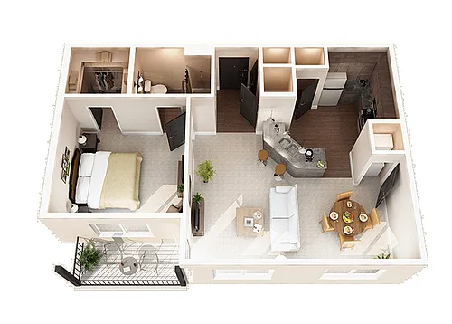 Floor plan 1 Bed 1 Bath W