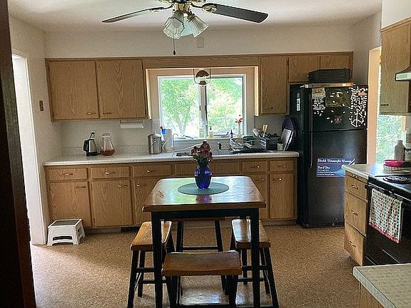 Kitchen with backyard view