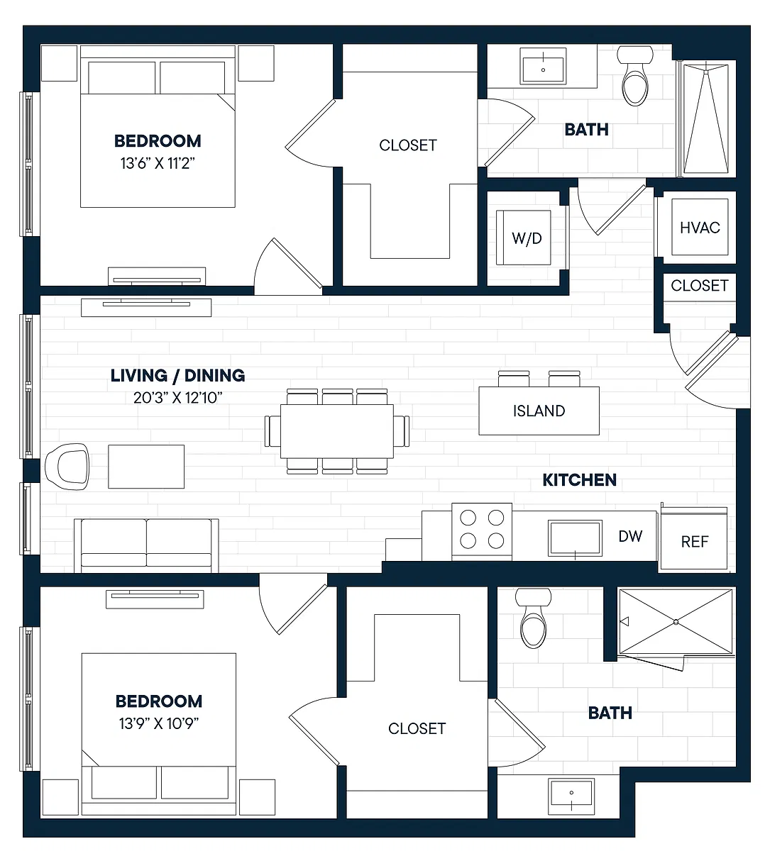 Floor plan 2 Bed 2 Bath-B2-C