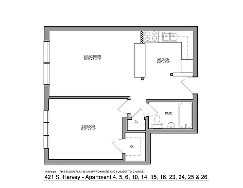 Floor plan One Bedroom 540