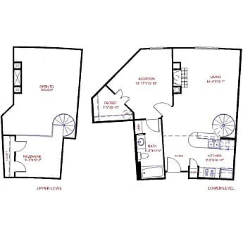 Floor plan Traditional 1x1 741-950 SF