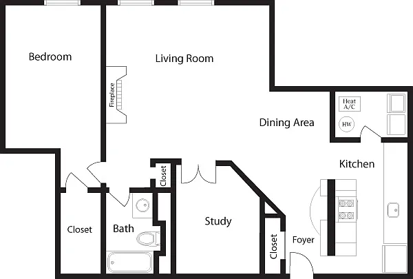 Floor plan AN-T One Bedroom, One Bathroom