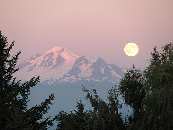 Mt Baker sunset & moon off deck