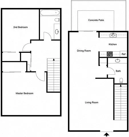 Floor plan 2 Bedroom 1.5 Bath Townhouse