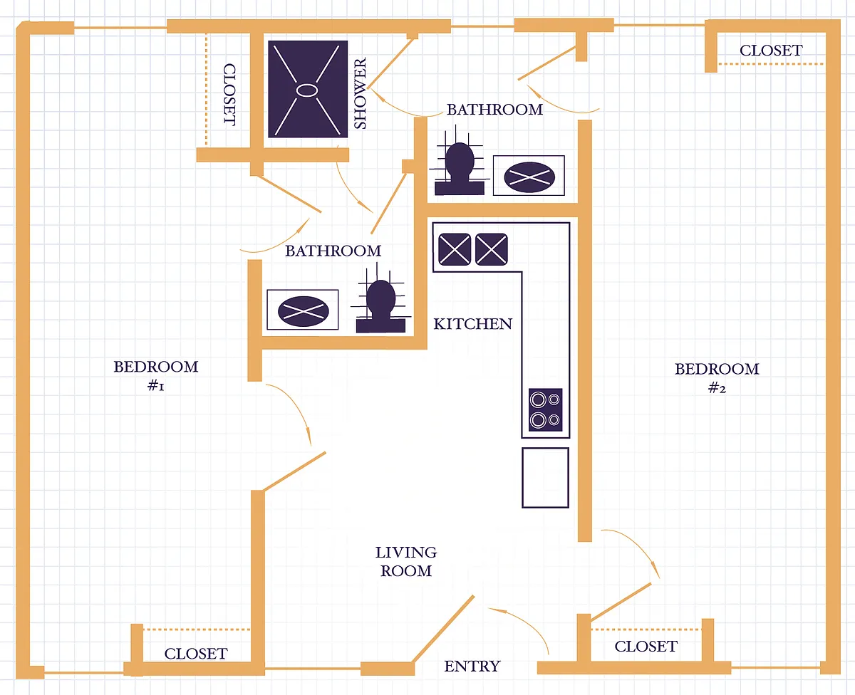 Floor plan 2 Bedroom, 1.5 Bath - City View