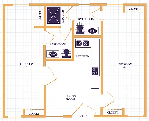 Floor plan 2 Bedroom, 1.5 Bath - City View
